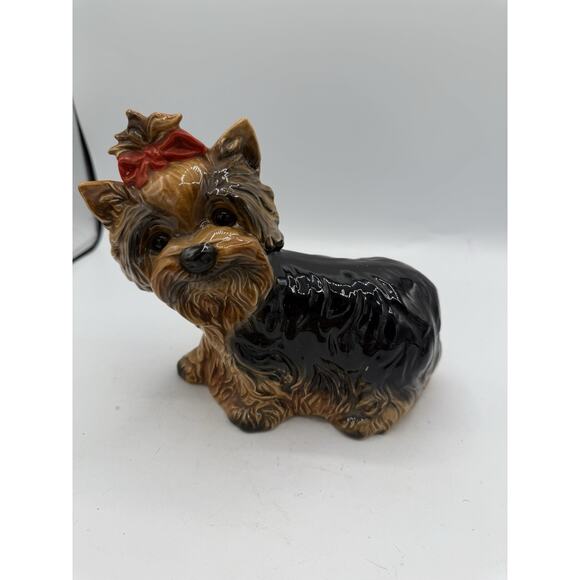 Goebel West Germany Yorkshire Terrier Yorkie Dog Figurine Red Bow #30035 Vintage - Picture 1 of 6